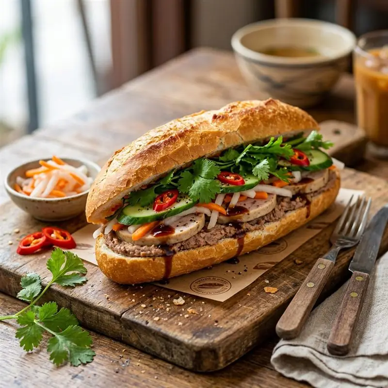 Mâm cơm Bánh mỳ pate sáng