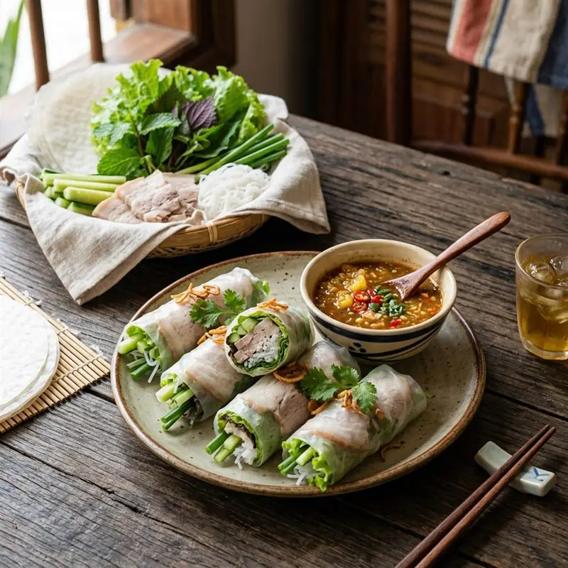 Mâm cơm Bánh tráng cuốn thịt