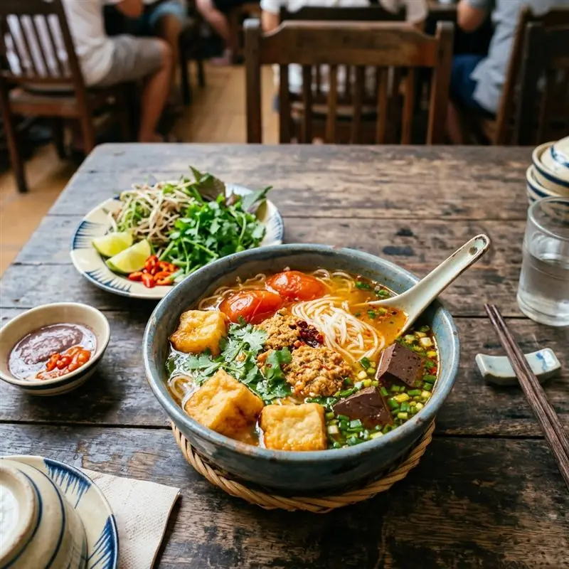 Mâm cơm Bún riêu cua sáng