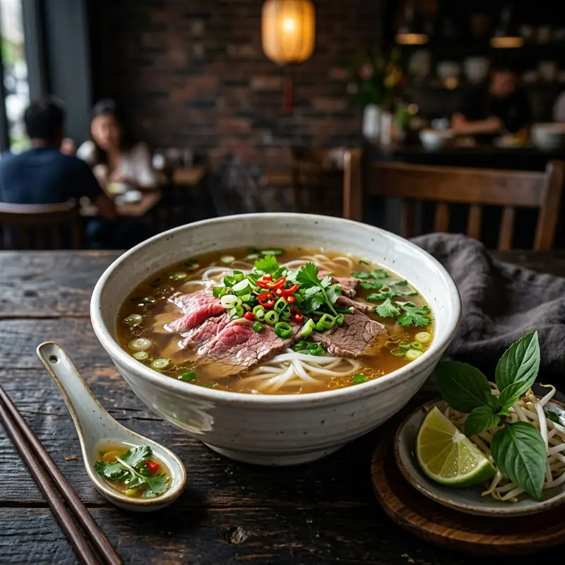 Mâm cơm Phở bò sáng sớm