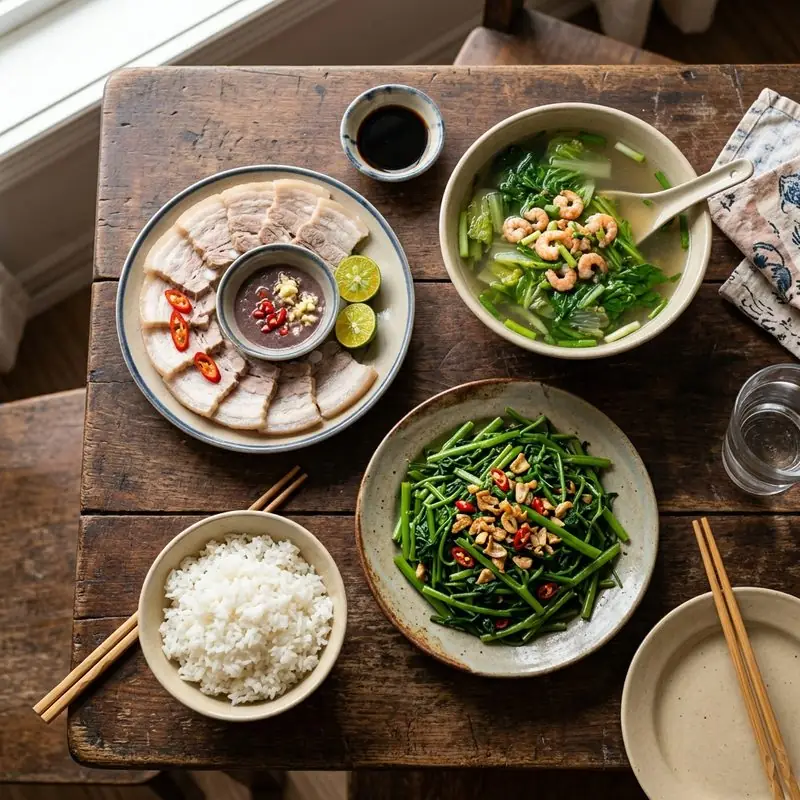 Mâm cơm Thịt luộc canh cải thảo
