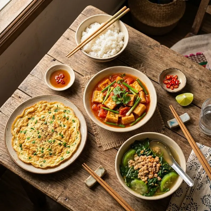 Mâm cơm Đậu phụ canh cua rau đay