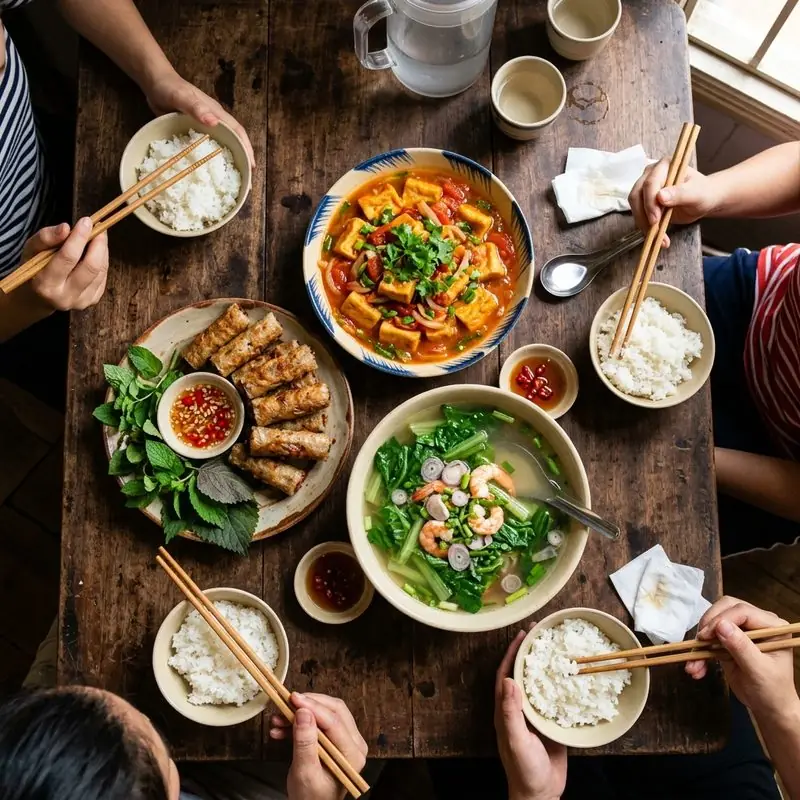 Mâm cơm Đậu phụ nem chua rán