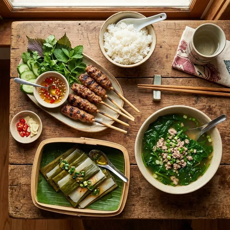 Mâm cơm Nem lụi bánh nậm