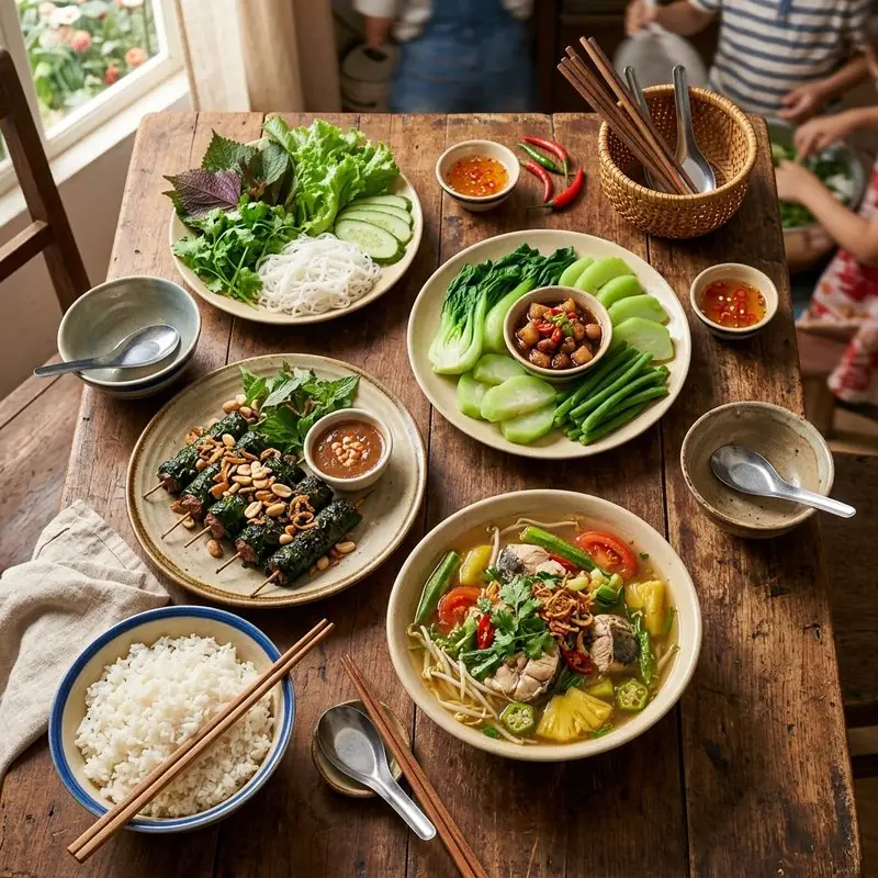 Mâm cơm Bò lá lốt canh chua