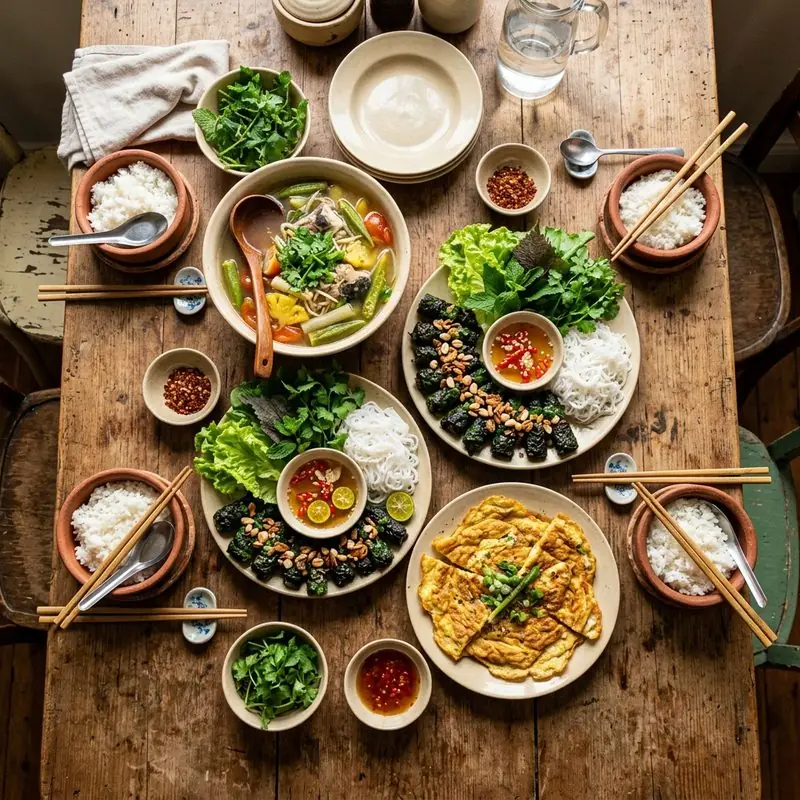 Mâm cơm Bò lá lốt trứng chiên