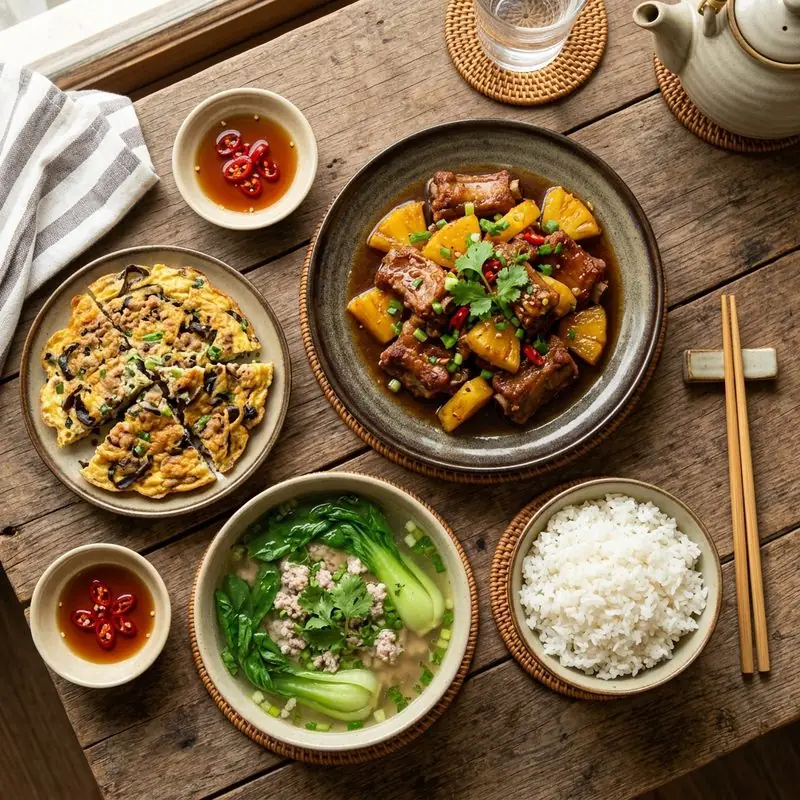 Mâm cơm Sườn kho dứa canh cải thìa