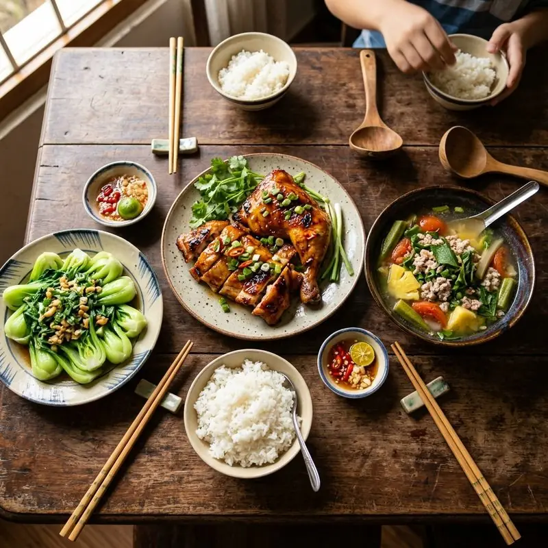 Mâm cơm Gà nướng mật ong canh chua