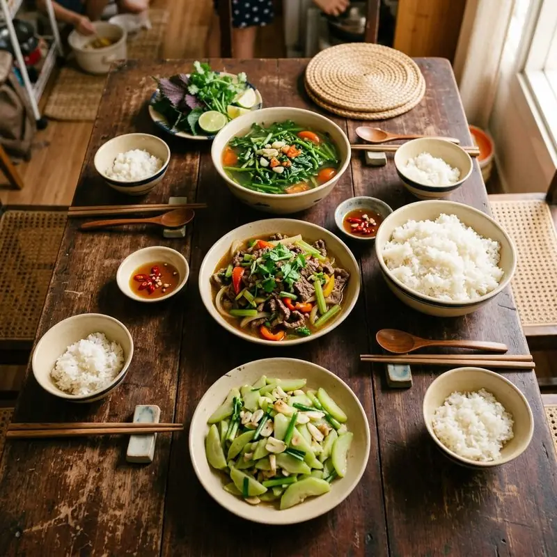 Mâm cơm Bò xào su su