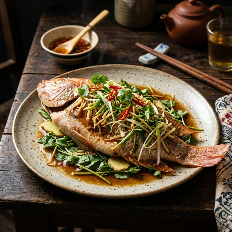 Mâm cơm Cá diêu hồng hấp hành canh nghêu nấu chua