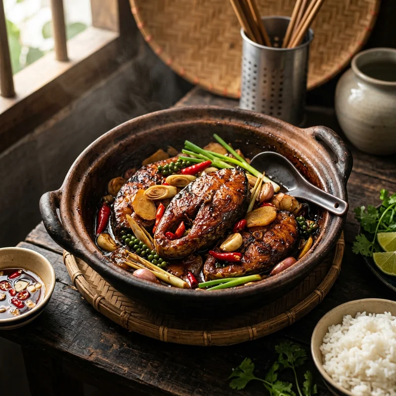 Mâm cơm Cá thu kho riềng canh đậu hũ hẹ (chay)