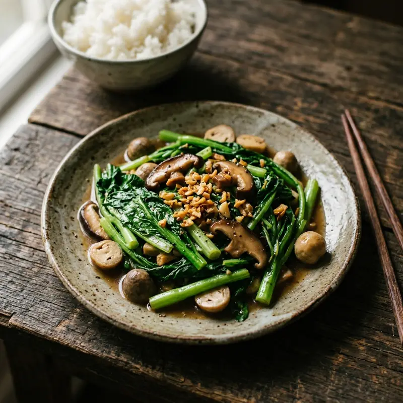 Cải ngọt xào nấm