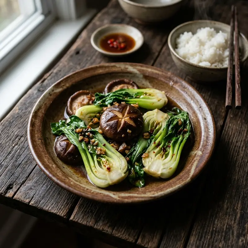 Cải thìa xào nấm hương