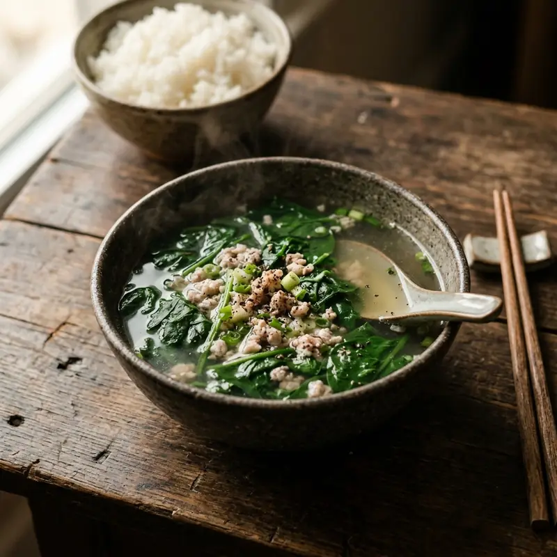 Canh cải bó xôi thịt băm