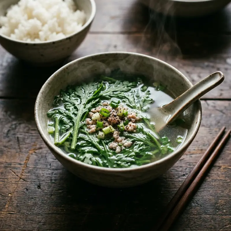 Canh cải cúc thịt băm