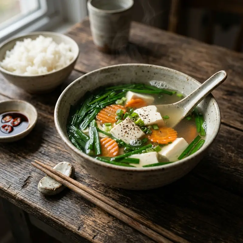 Canh đậu hũ hẹ (chay)