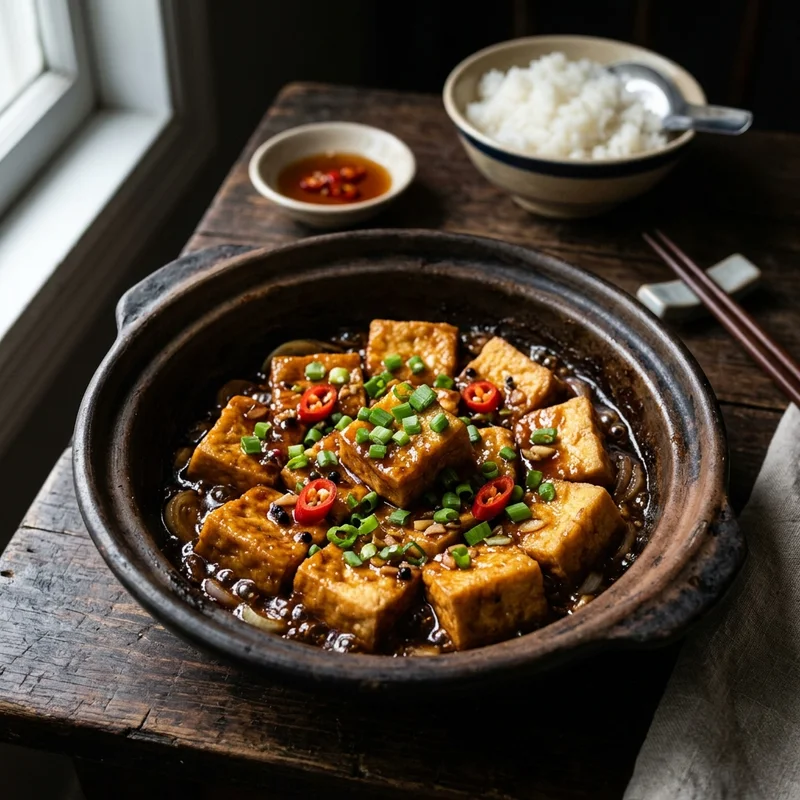 Mâm cơm Đậu phụ kho tương canh cải bó xôi thịt băm
