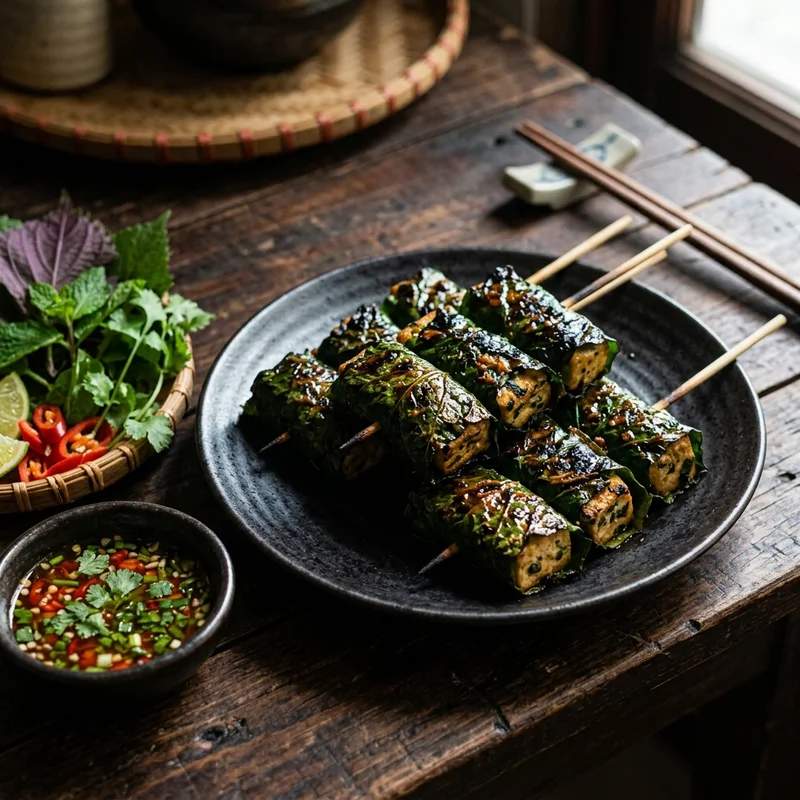Mâm cơm Đậu phụ nướng lá lốt canh cua rau đay