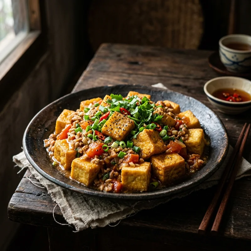 Mâm cơm Đậu phụ sốt thịt băm canh nghêu nấu chua