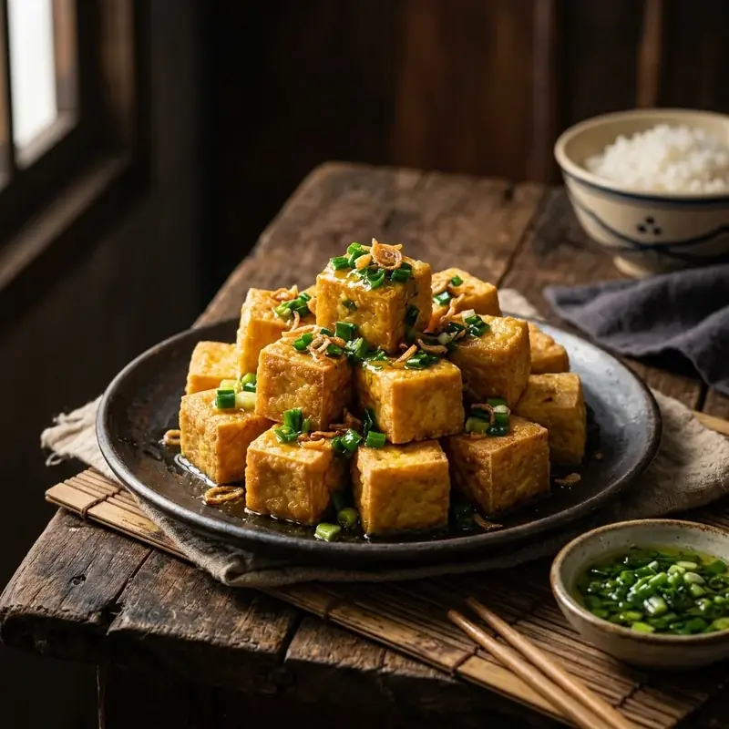Đậu phụ tẩm hành mỡ