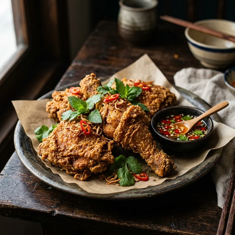 Mâm cơm Gà chiên giòn canh cá nấu ngót