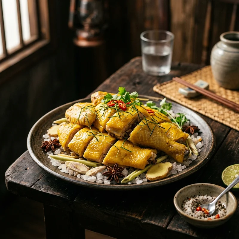 Mâm cơm Gà hấp muối sả canh rong biển đậu hũ