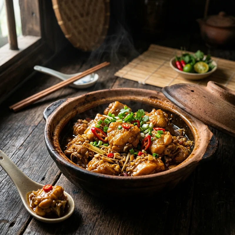 Mâm cơm Gà kho sả ớt canh đậu hũ hẹ (chay)