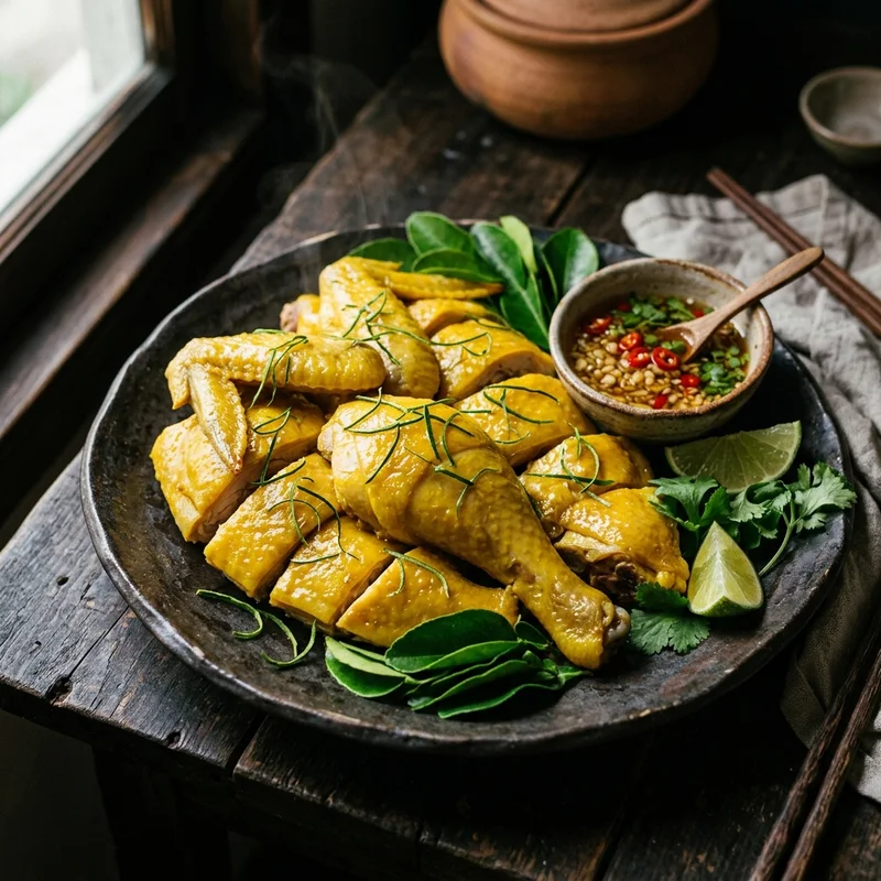 Mâm cơm Gà luộc lá chanh canh dưa chua thịt bò
