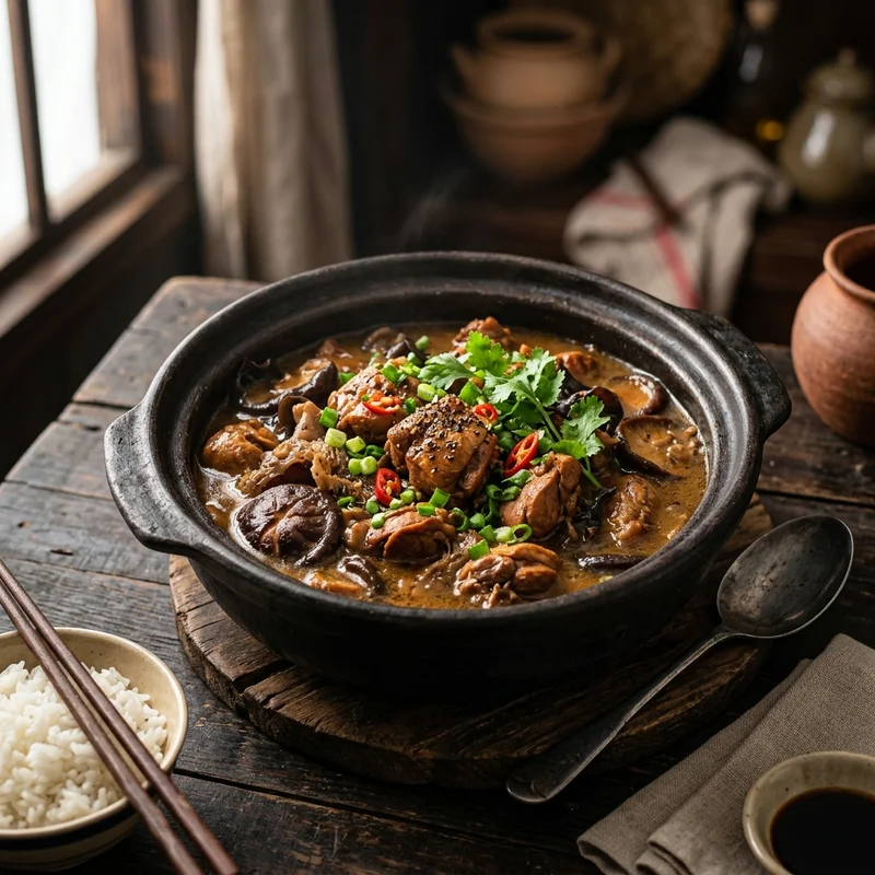 Mâm cơm Gà om nấm canh cải bó xôi thịt băm