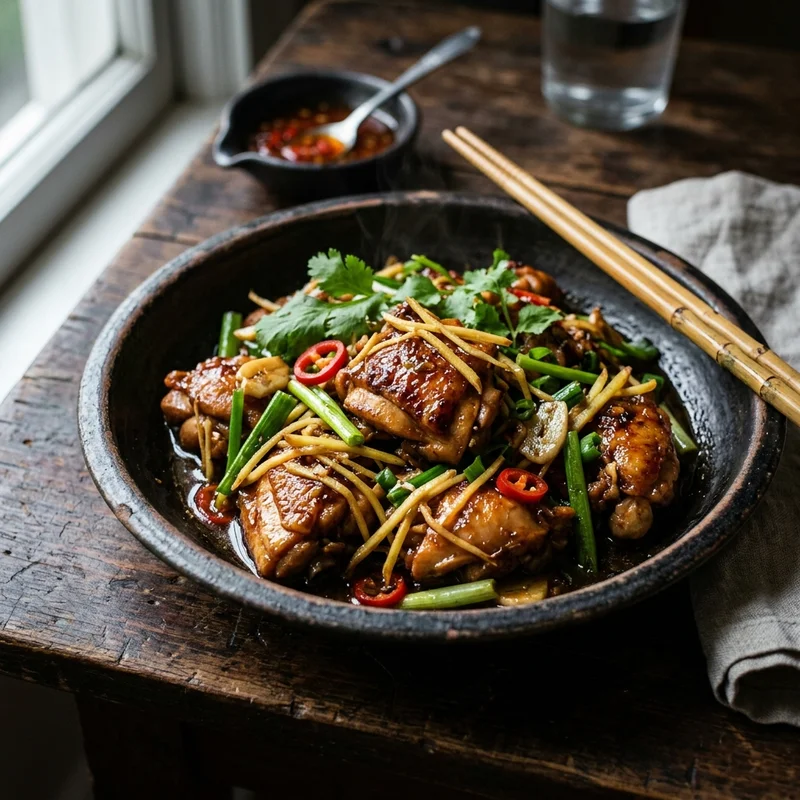 Mâm cơm Gà xào gừng canh mướp nấu hến