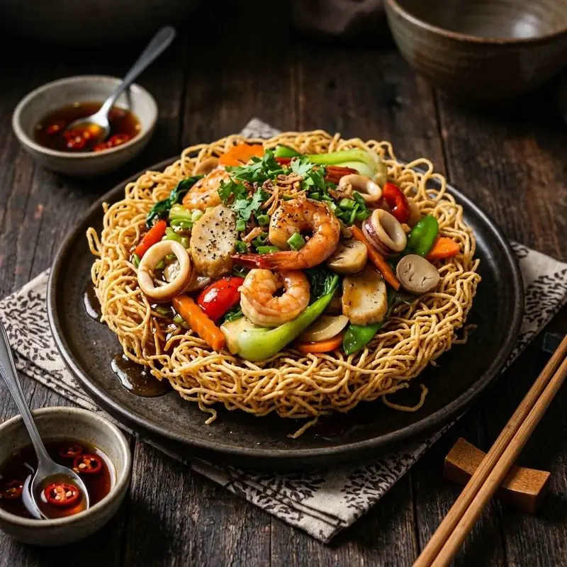 Mâm cơm Mì xào giòn