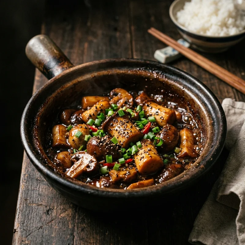 Mâm cơm Nấm kho tiêu súp gà ngô