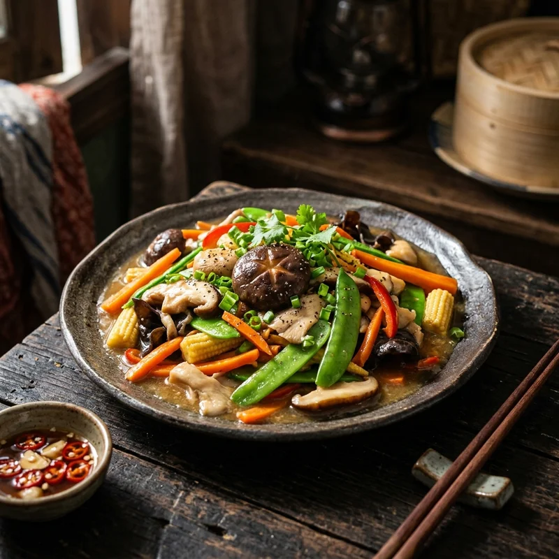 Mâm cơm Nấm xào rau củ canh rau ngót thịt băm