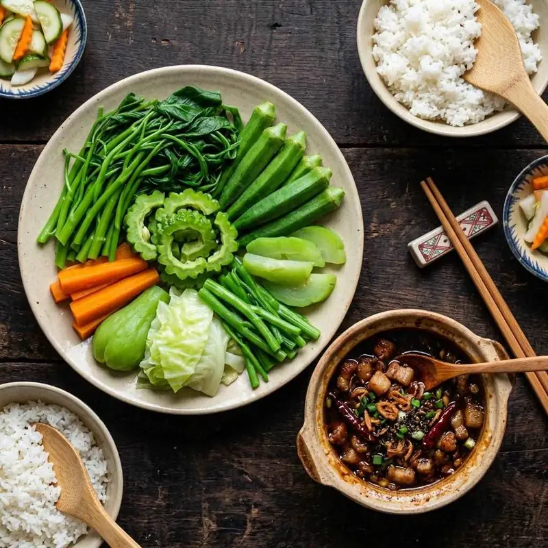 Rau luộc chấm kho quẹt