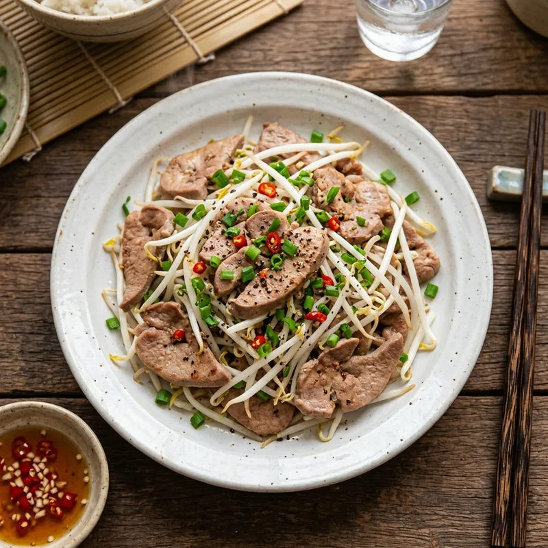 Tim heo xào giá đỗ