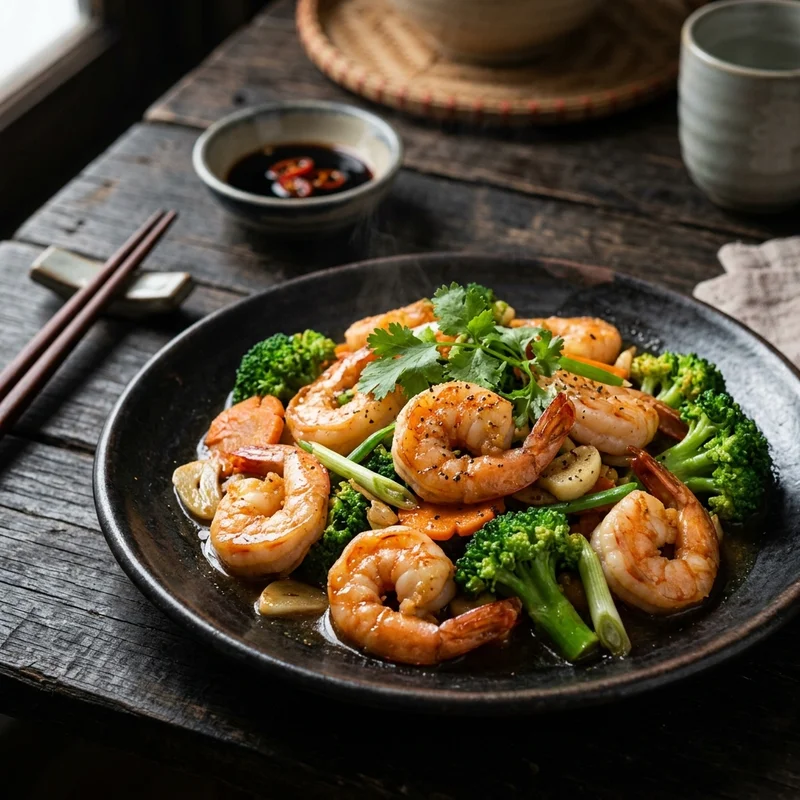 Mâm cơm Tôm xào bông cải canh măng chua