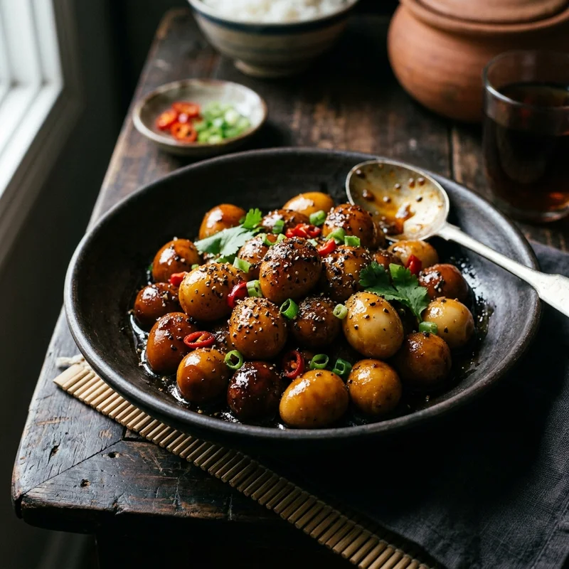 Mâm cơm Trứng cút kho tiêu canh cá nấu ngót