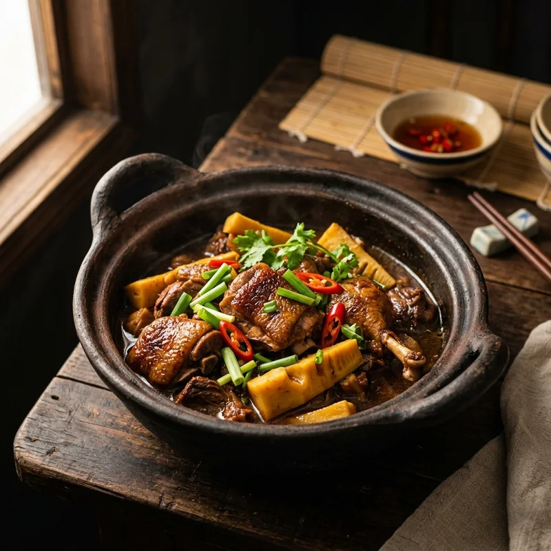Mâm cơm Vịt kho măng canh nghêu nấu chua