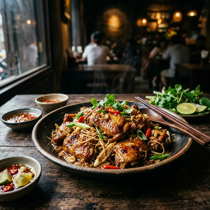 Mâm cơm Vịt xào sả ớt canh cải xanh nấu cá